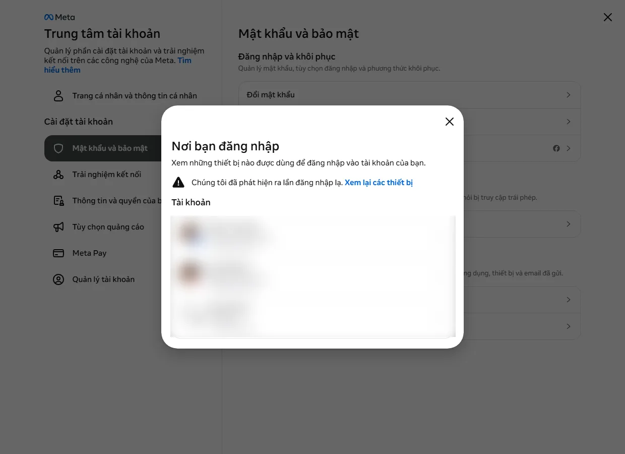 Instagram bị hack - mục Nơi bạn đăng nhập và cảnh báo đăng nhập lạ