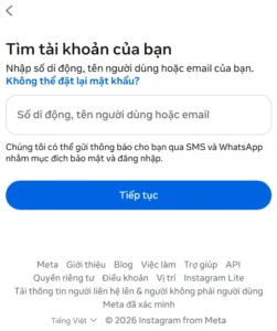 Quên mật khẩu Instagram - Tìm tài khoản bằng số điện thoại, tên người dùng hoặc email