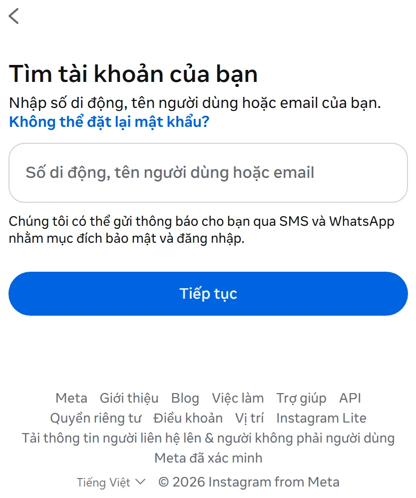 Instagram mất số điện thoại - Tìm tài khoản để khôi phục