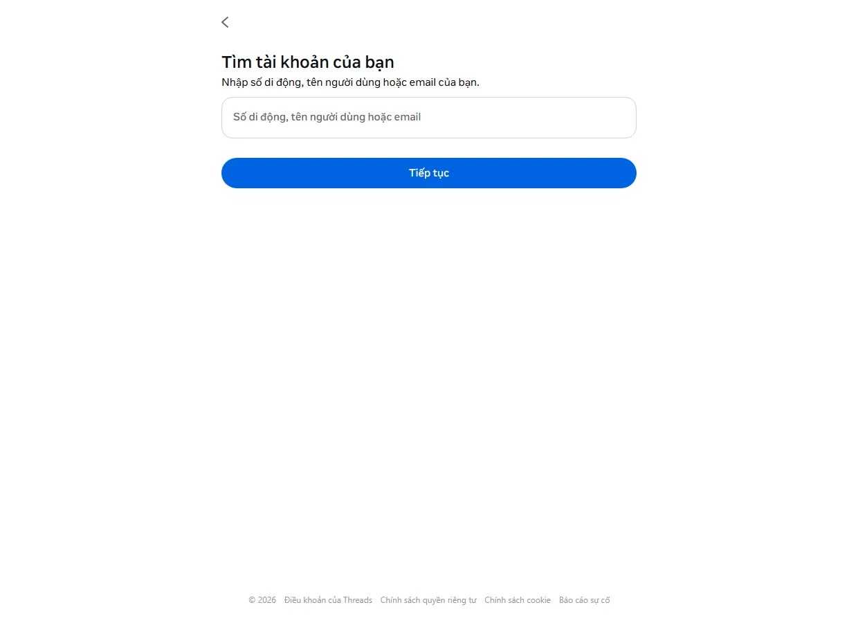 Quên mật khẩu Threads - trang Tìm tài khoản của bạn trên threads.com
