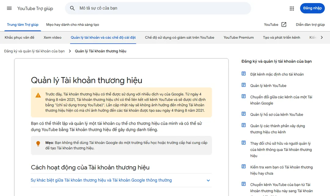 Brand Account YouTube là gì? Cách tạo và quản lý (2026) - Trung tâm trợ giúp YouTube