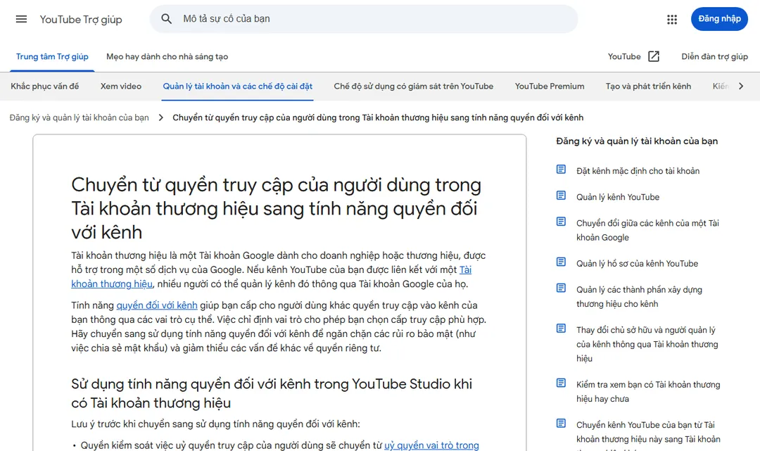 Phân quyền kênh YouTube: thêm người quản lý an toàn (2026) - Trung tâm trợ giúp YouTube